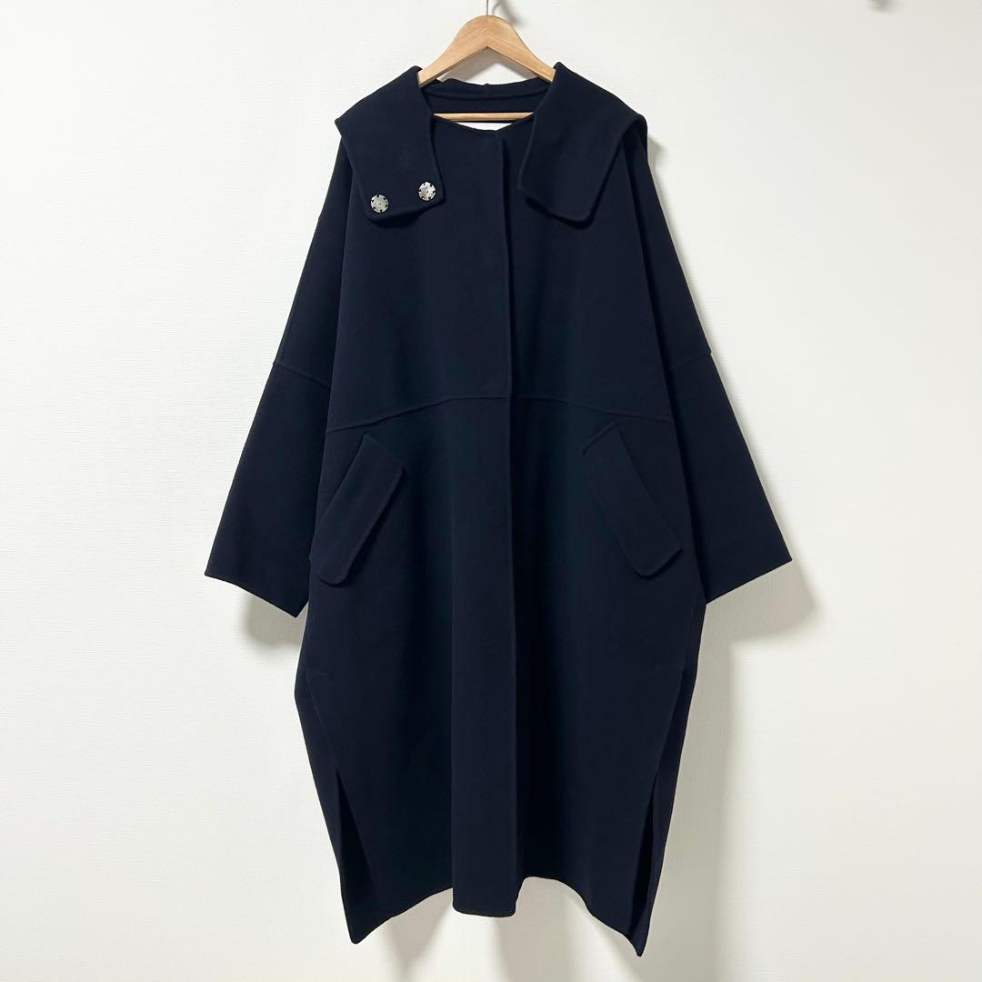 ルシェルブルー　フードオーバーコート　ネイビー