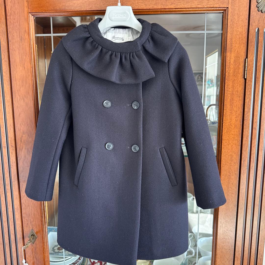 Bonpointネイビー ダブルブレストコート フリル付き6Ａ