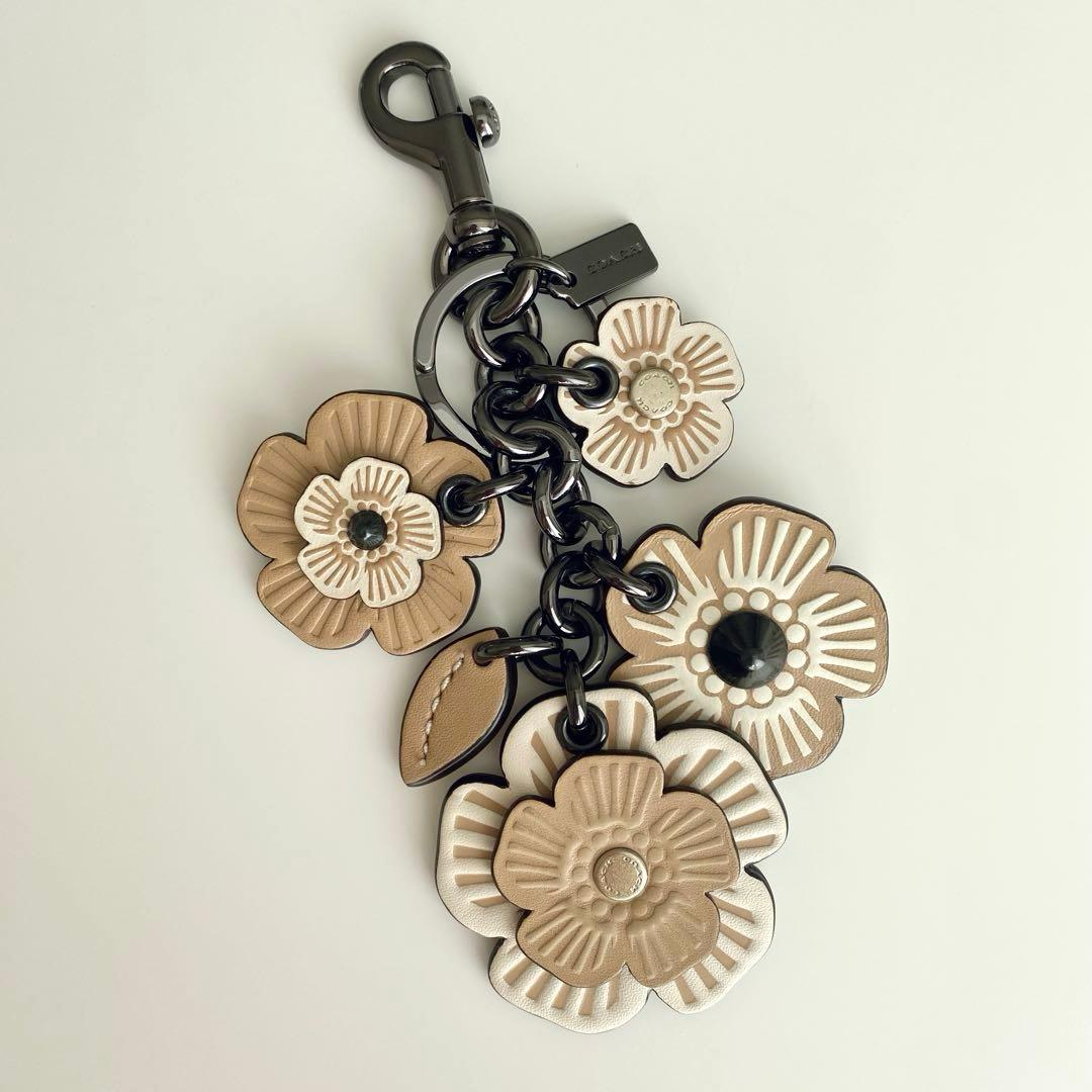 【未使用】COACH コーチ ティーローズ バックチャーム キーホルダー レザー