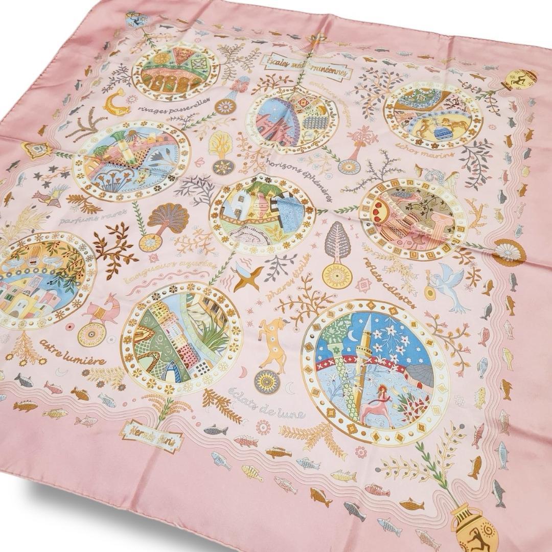 エルメス カレ90《地中海の港町》大判スカーフ 海 動物 シルク100 タグ付き