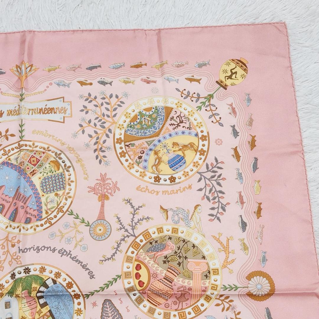 エルメス カレ90《地中海の港町》大判スカーフ 海 動物 シルク100 タグ付き