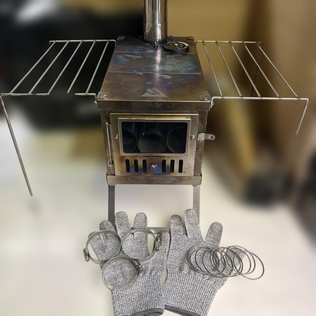 6773 ポモリー Timber チタン 薪ストーブ 両側ガラス 煙突 棚セット