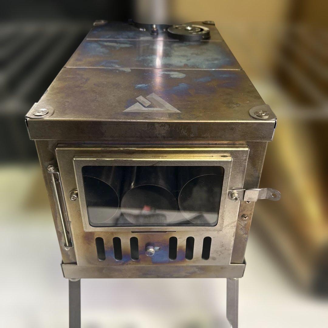 6773 ポモリー Timber チタン 薪ストーブ 両側ガラス 煙突 棚セット