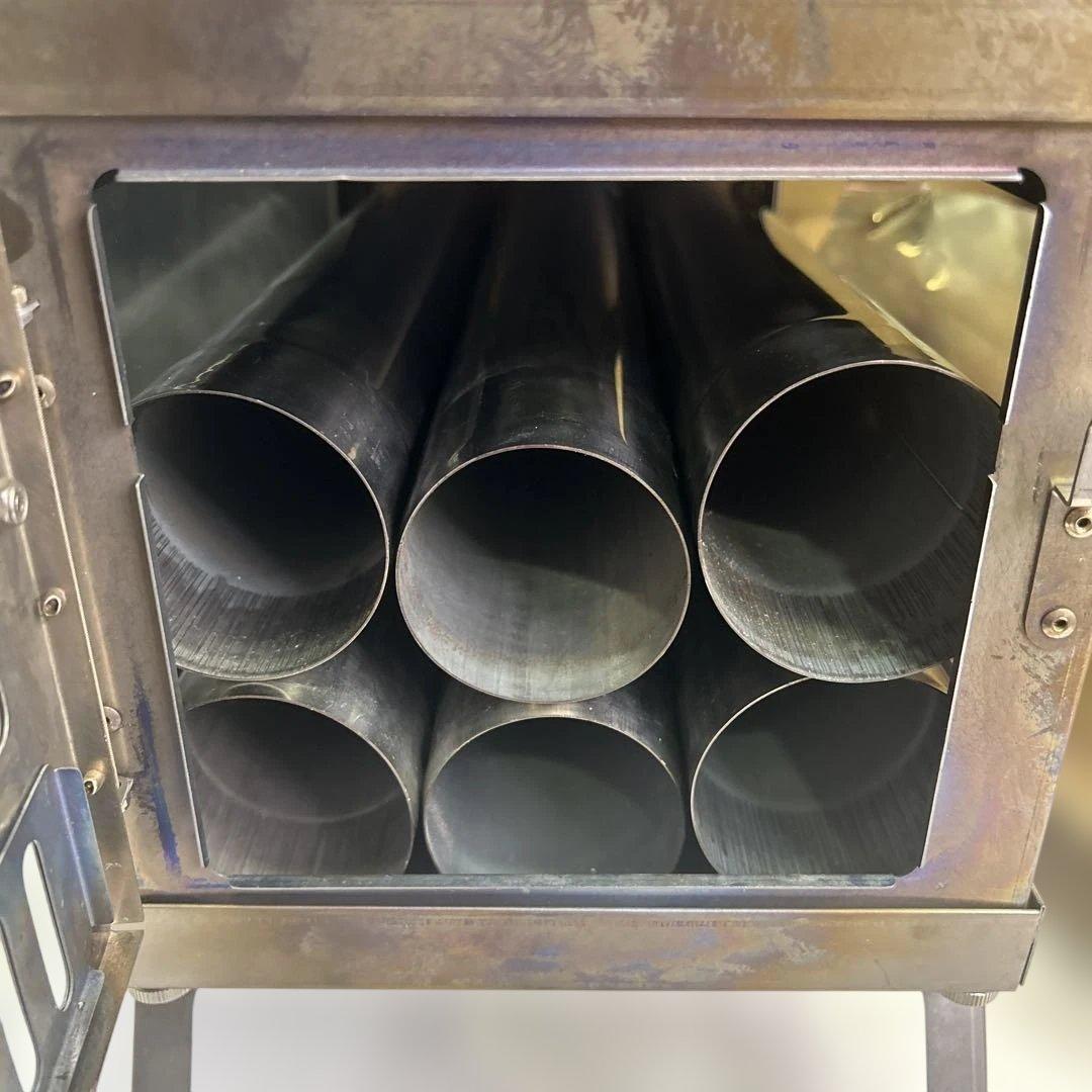 6773 ポモリー Timber チタン 薪ストーブ 両側ガラス 煙突 棚セット