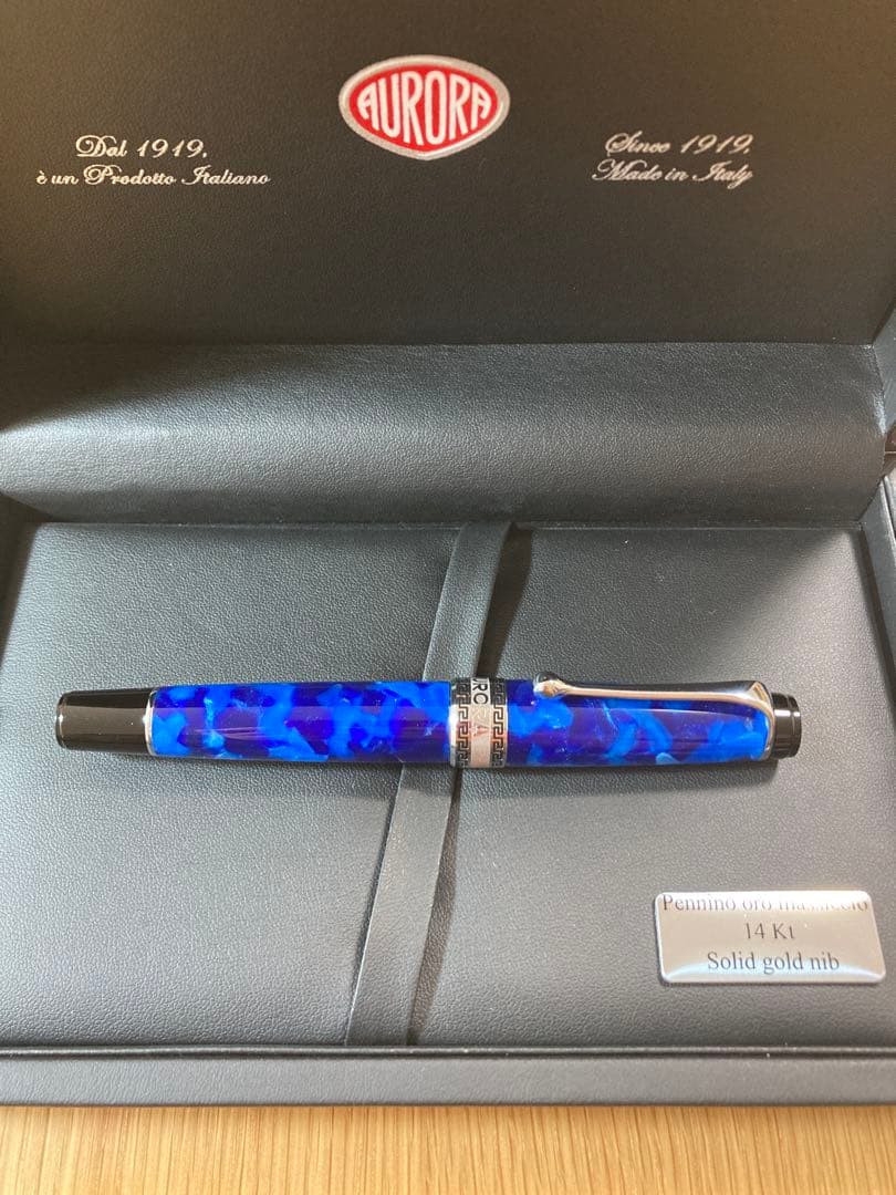 アウロラ 万年筆 青 14K金 Mニブ