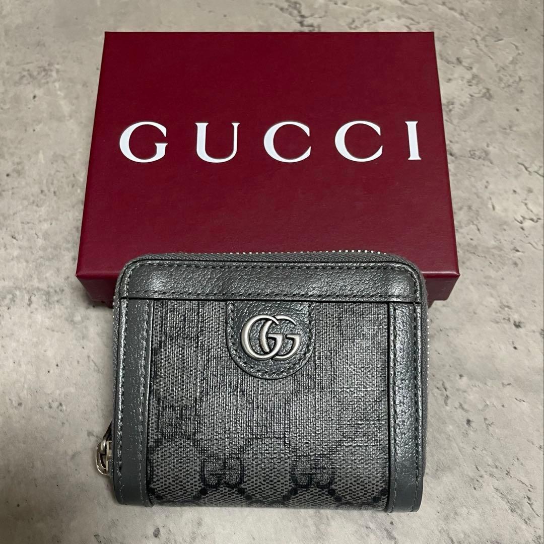 GUCCI GGモノグラム 二つ折り財布 グレー