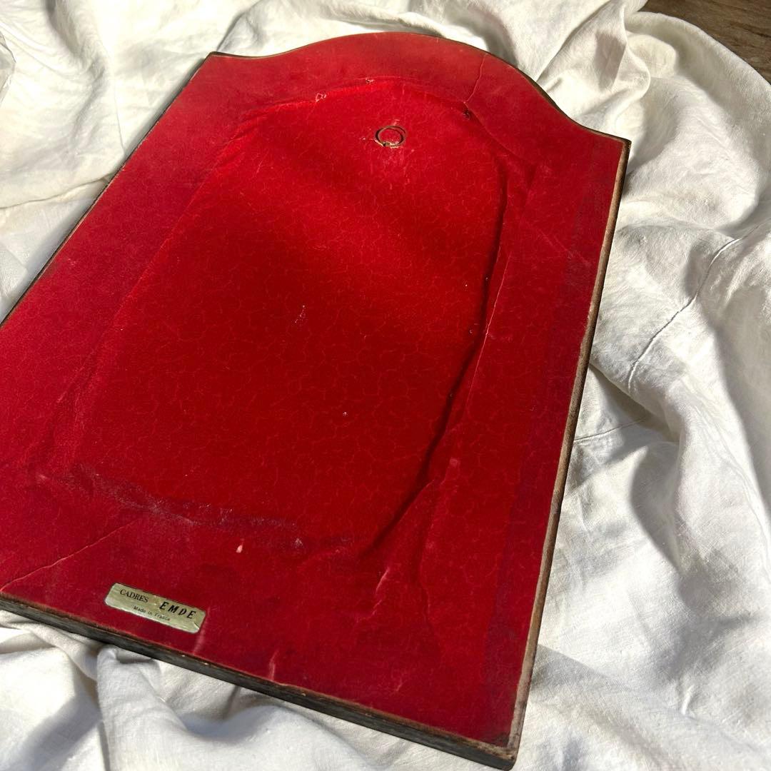 フランスアンティーク　ウォールミラー　鏡　壁掛アーチ　ダークグリーン