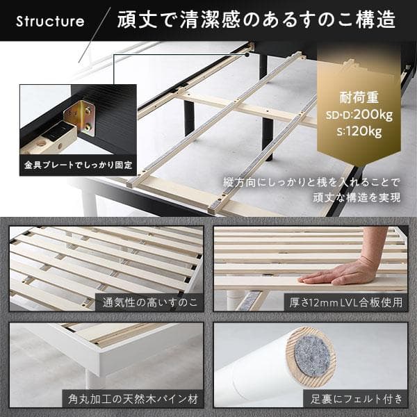 ベッド ブラック セミダブル ボンネルコイルマットレス付き ds-2378763