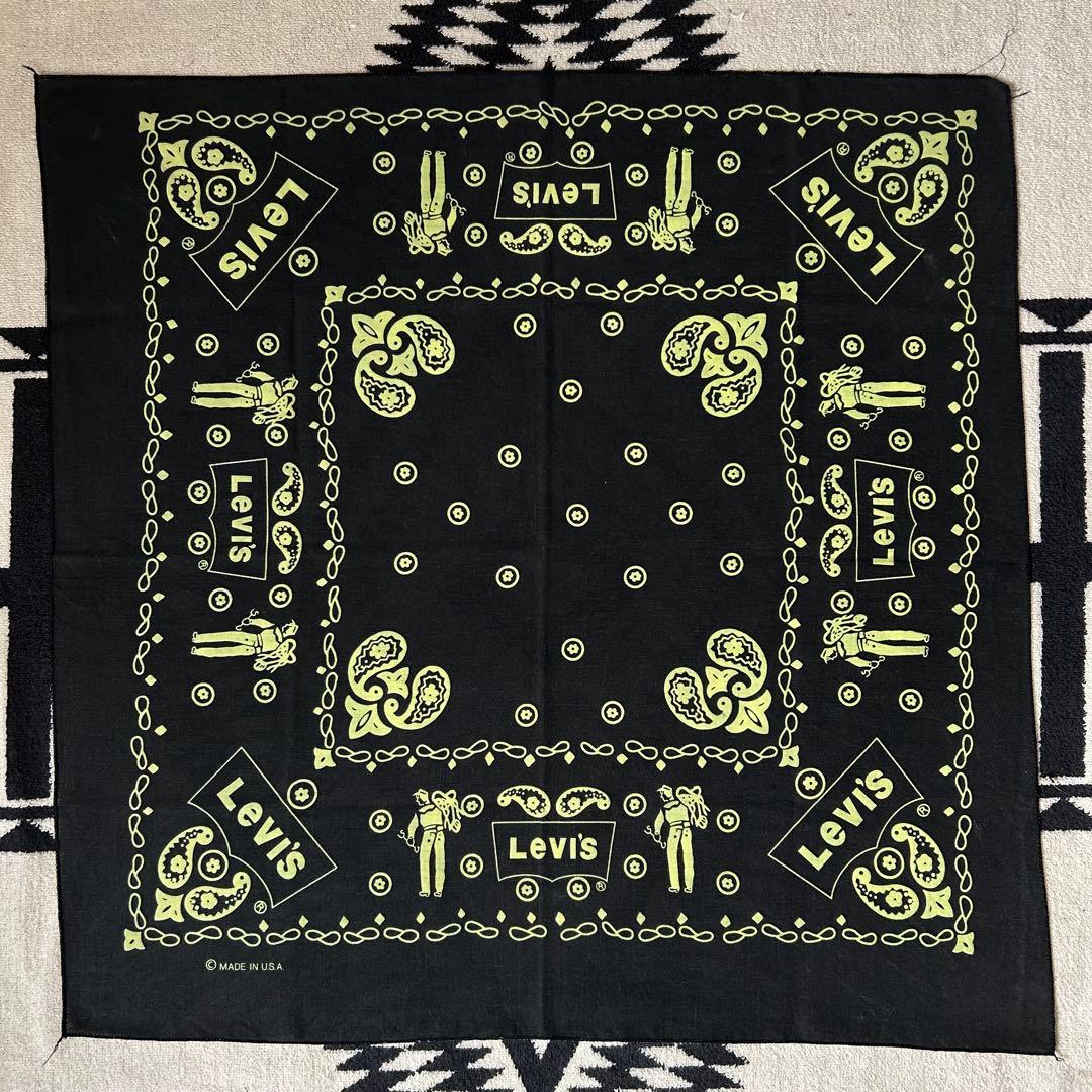 激レア 70s 80s リーバイス USA製 バンダナ ブラック 黒黄 ミント