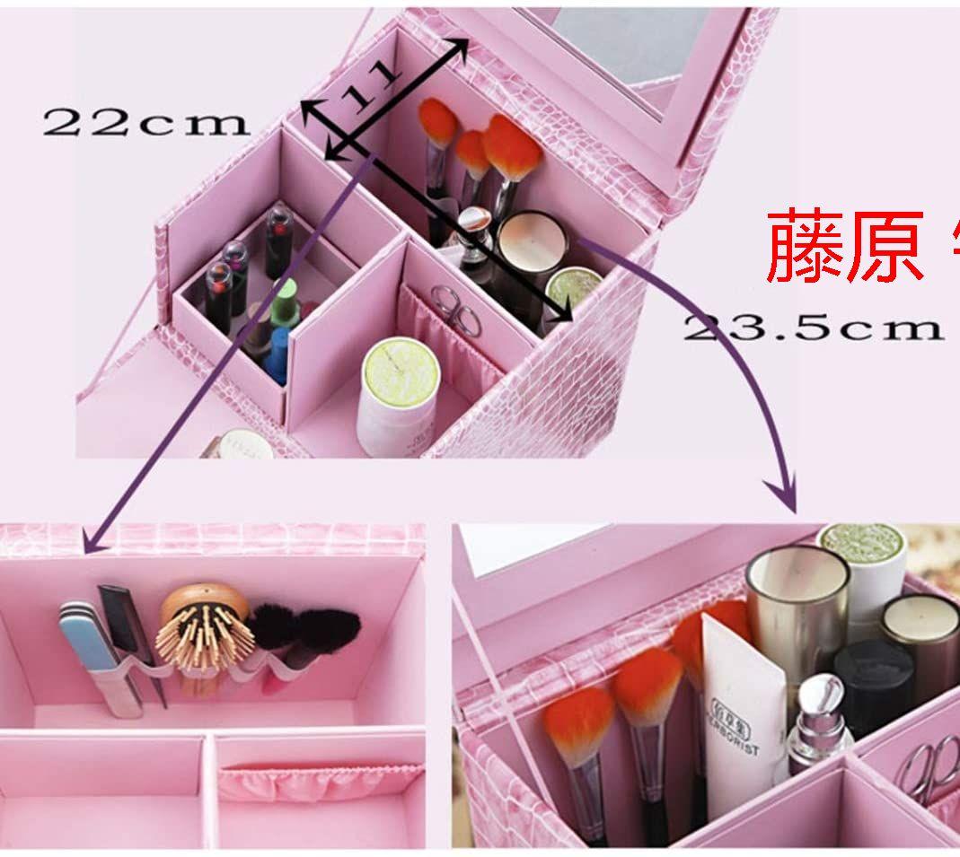 化粧品収納ボックス 化粧鏡付きメイクボックス 木製 引き出し ワニ紋 おしゃB