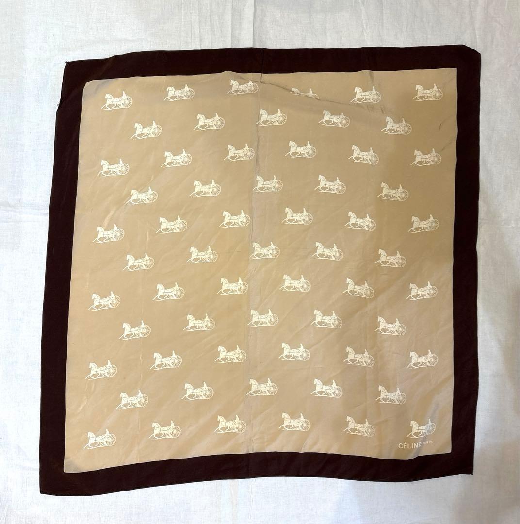 CELINE セリーヌ　大判スカーフ　飛車ロゴ　シルク100%