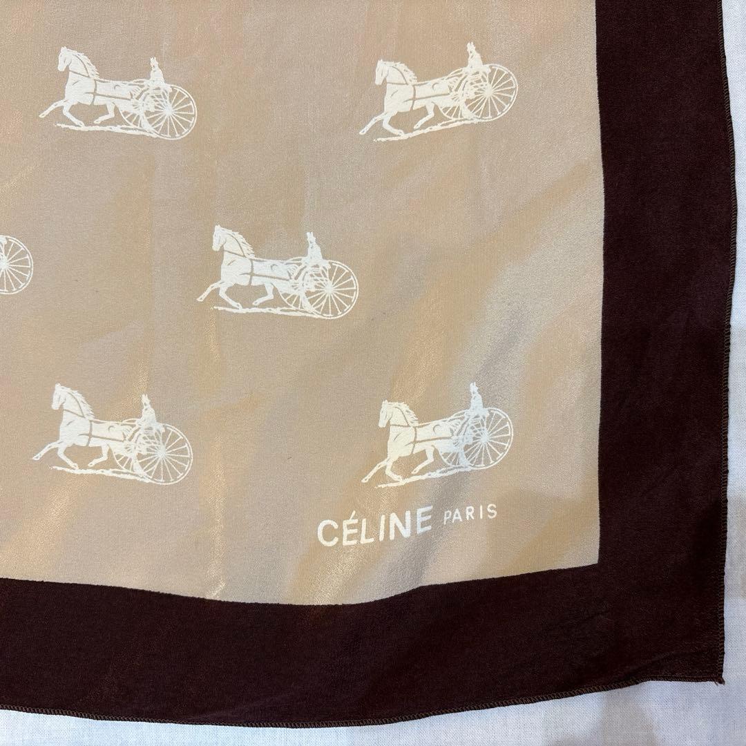 CELINE セリーヌ　大判スカーフ　飛車ロゴ　シルク100%