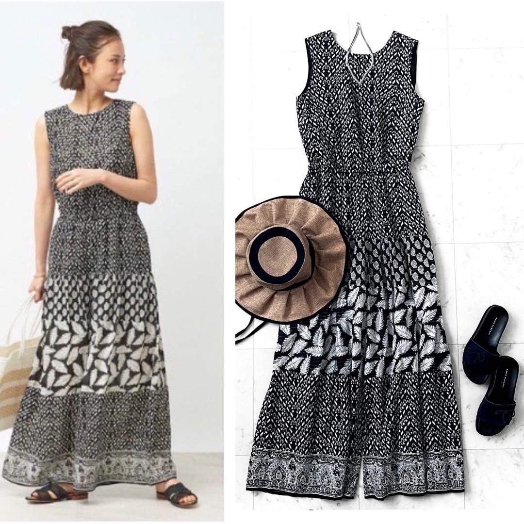 極美品 サラマリカ リーフプリント コットン オールインワン ワンピース