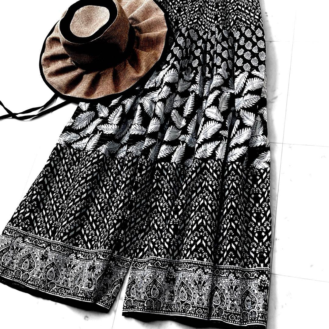 極美品 サラマリカ リーフプリント コットン オールインワン ワンピース