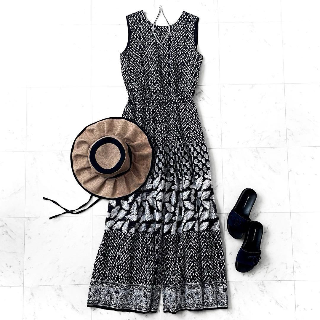 極美品 サラマリカ リーフプリント コットン オールインワン ワンピース