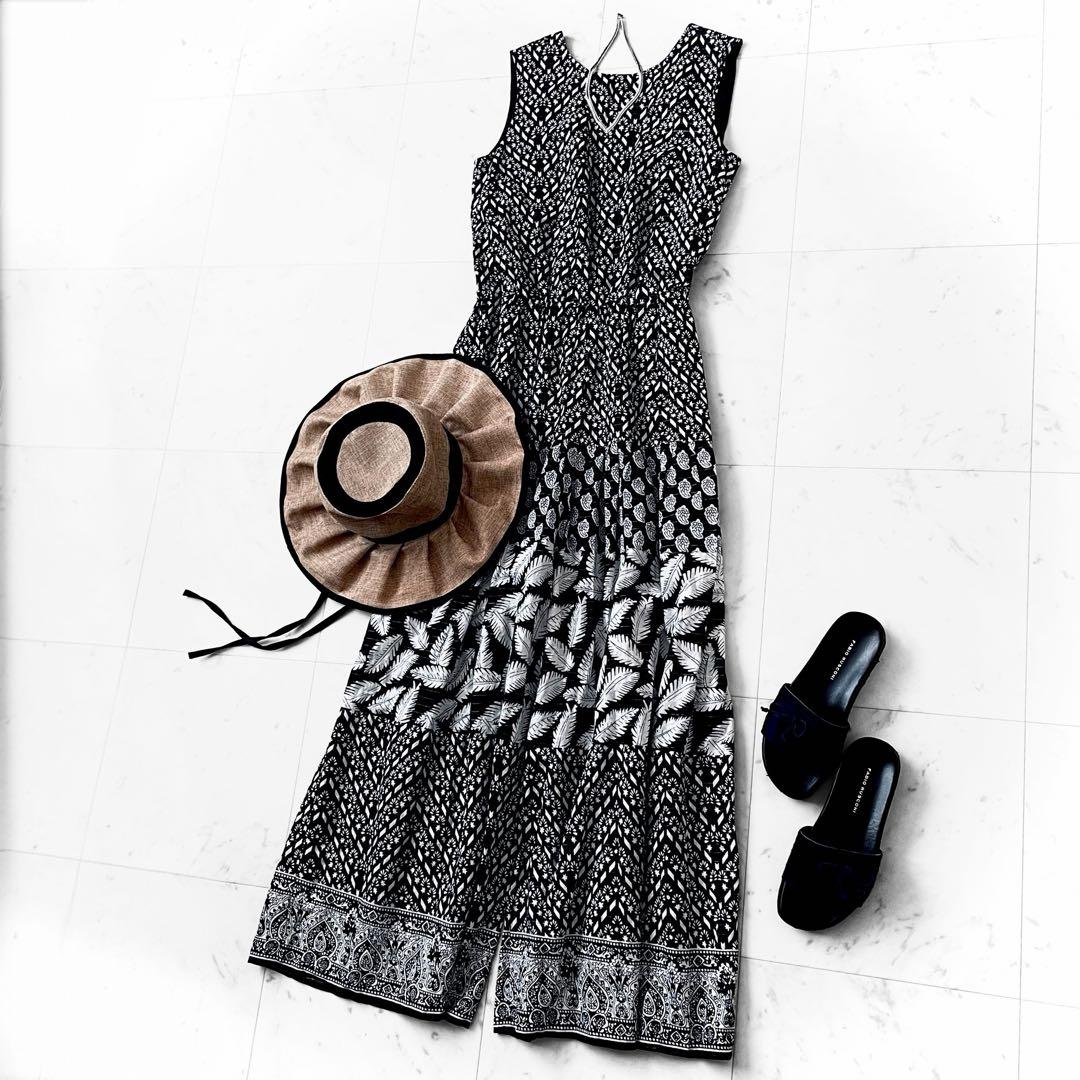 極美品 サラマリカ リーフプリント コットン オールインワン ワンピース