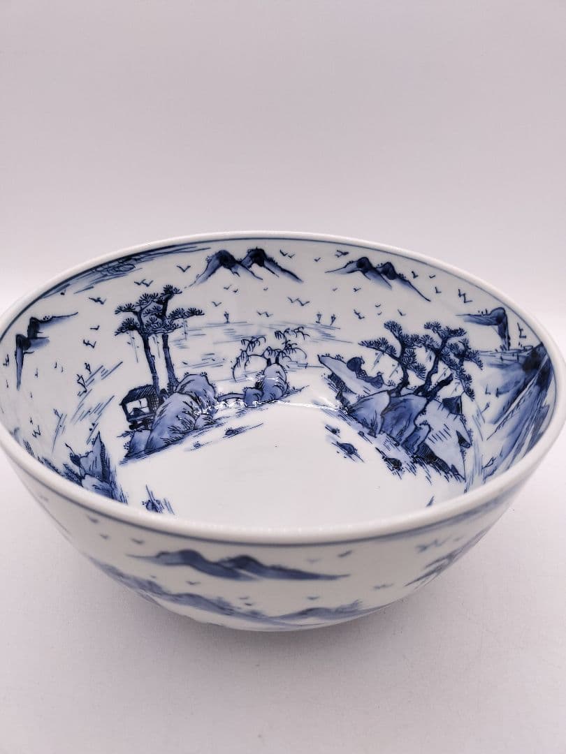 c601 菓子鉢 染付山水 川瀬白鳳 木箱 茶道具 古物