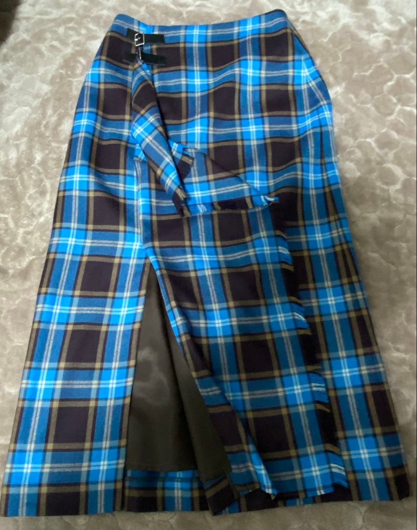 2025AW 新品【Whim Gazette】チェックフリンジスカート　ブルー