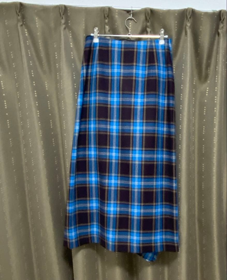 2025AW 新品【Whim Gazette】チェックフリンジスカート　ブルー