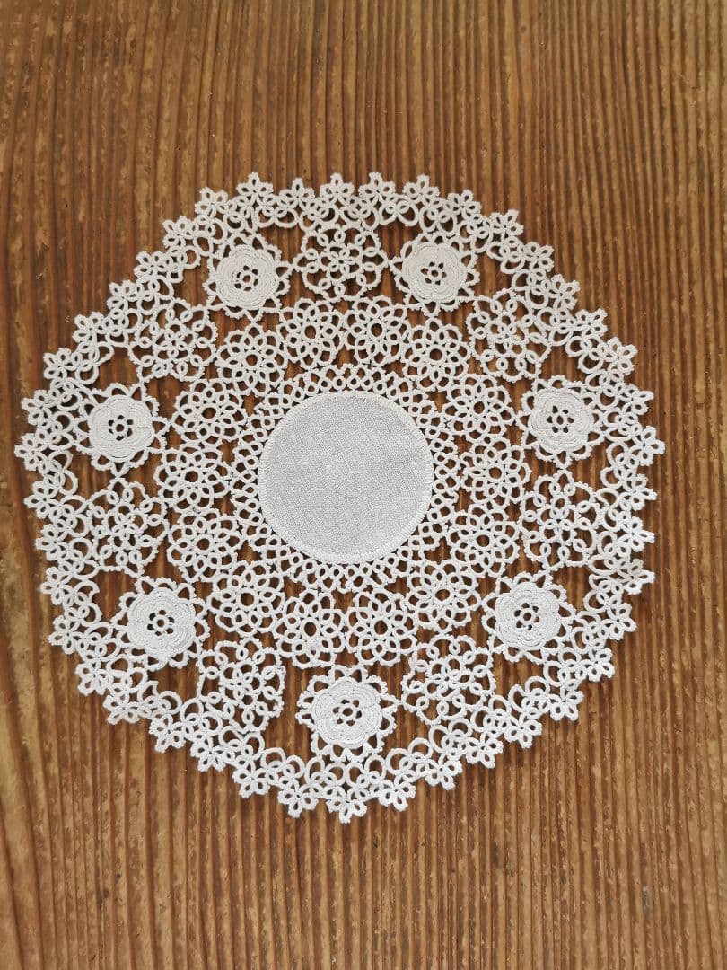 アンティーク アイリッシュリネン クロシェ編み花モチーフ ドイリー タティング風