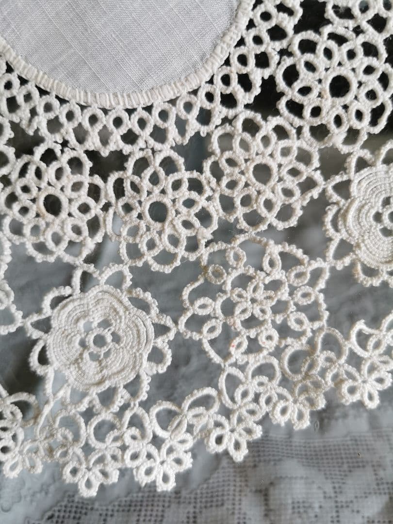 アンティーク アイリッシュリネン クロシェ編み花モチーフ ドイリー タティング風