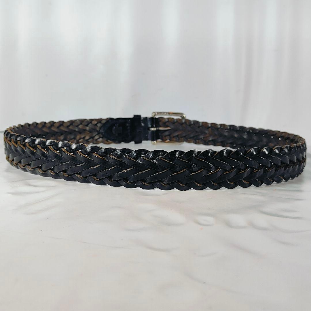 【極美品】Whitehouse Cox 英国製　極厚黒艶編込み　高級ドレスベルト