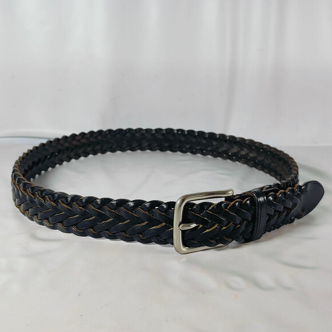 【極美品】Whitehouse Cox 英国製　極厚黒艶編込み　高級ドレスベルト