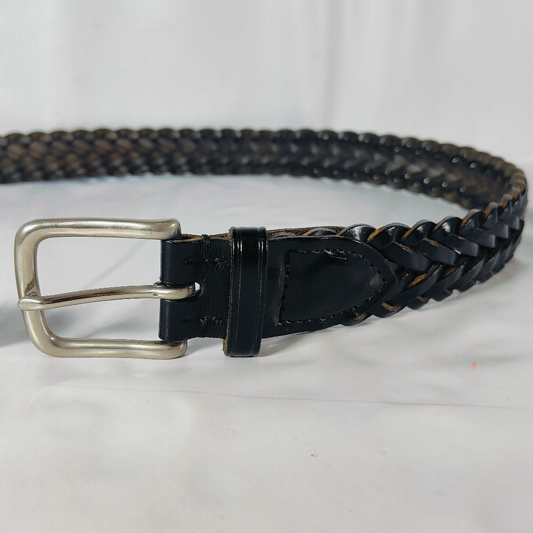【極美品】Whitehouse Cox 英国製　極厚黒艶編込み　高級ドレスベルト