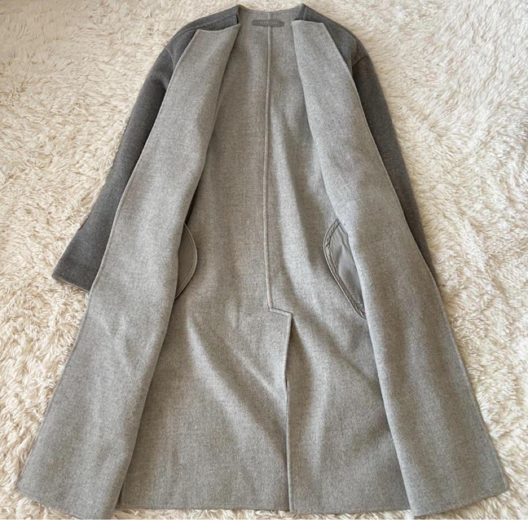 theory luxe　ダブルフェイスノーカラーコート　ウールコート　ロング