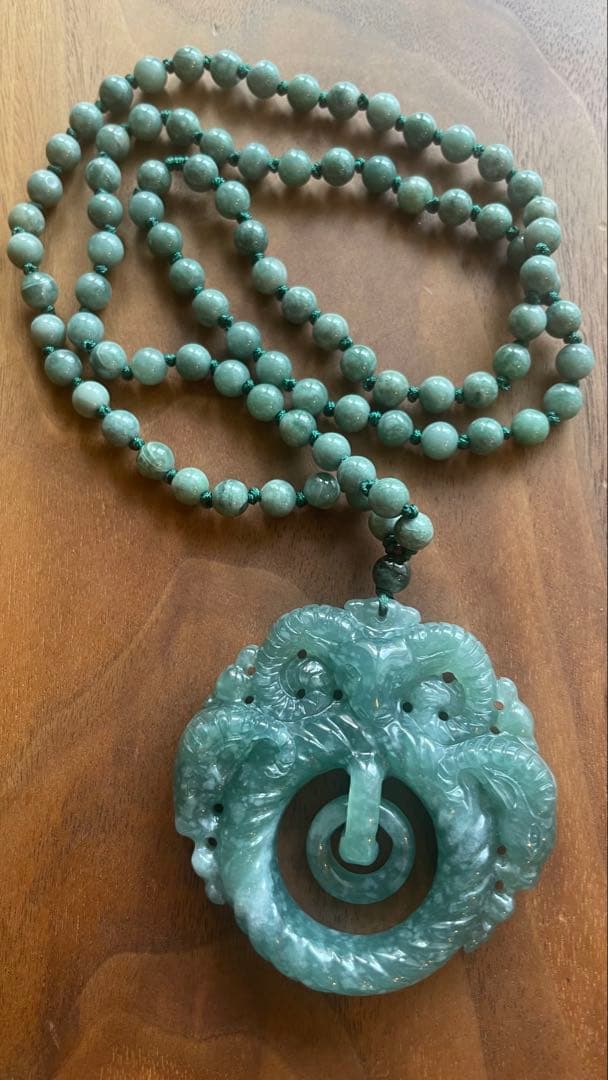 天然石 ミャンマー翡翠 羊の彫刻 ロングネックレス 仕事運順調 吉祥如意