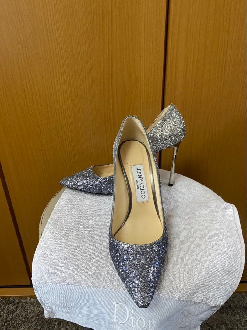 JIMMY CHOO シルバー グリッターパンプス