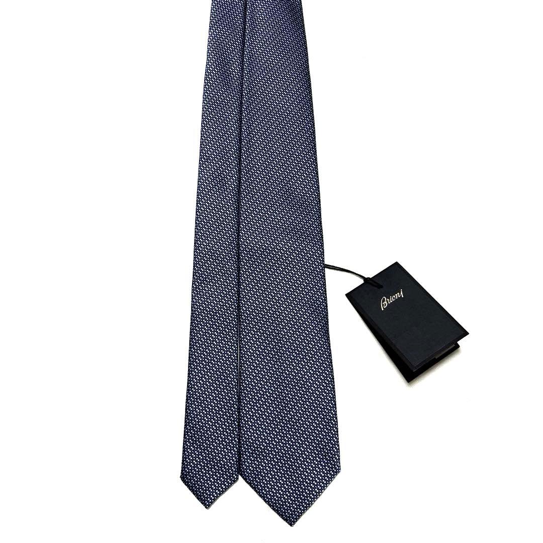 新品　ブリオーニ　ネクタイ　ネイビー　無地　ソリッド　箱付　タグ付
