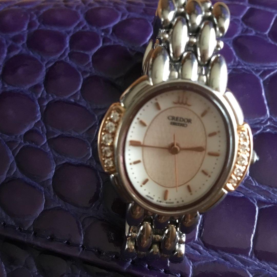 稼働、新品に近い美品セイコークレドール腕時計ピンクタイガー ダイヤモンド