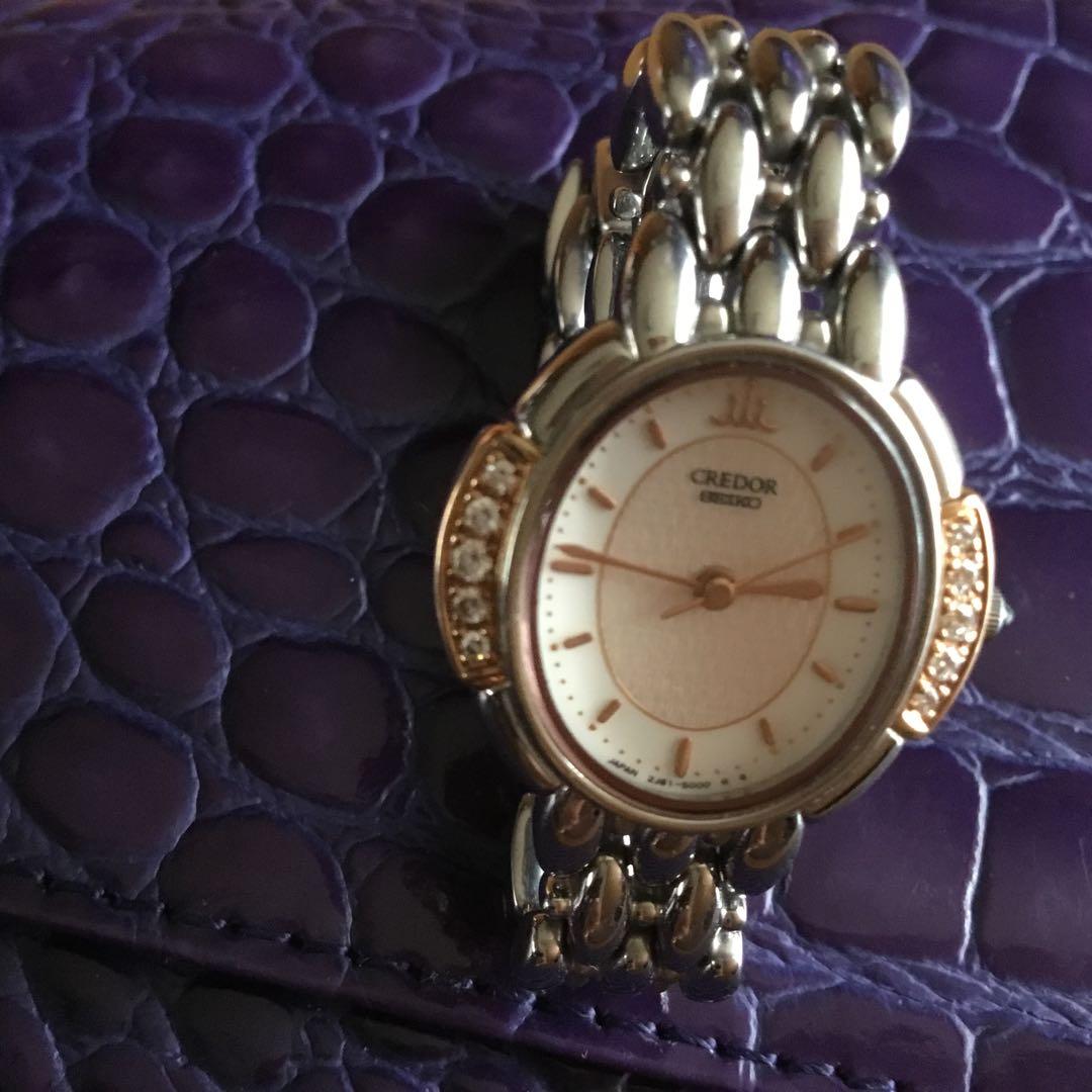 稼働、新品に近い美品セイコークレドール腕時計ピンクタイガー ダイヤモンド