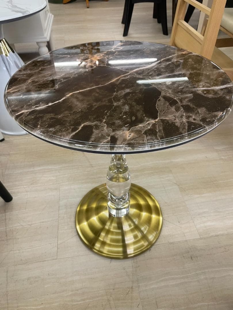 大理石風　サイドテーブル　テーブル　丸　円　テーブル　ブラウン　台　石目　大理石