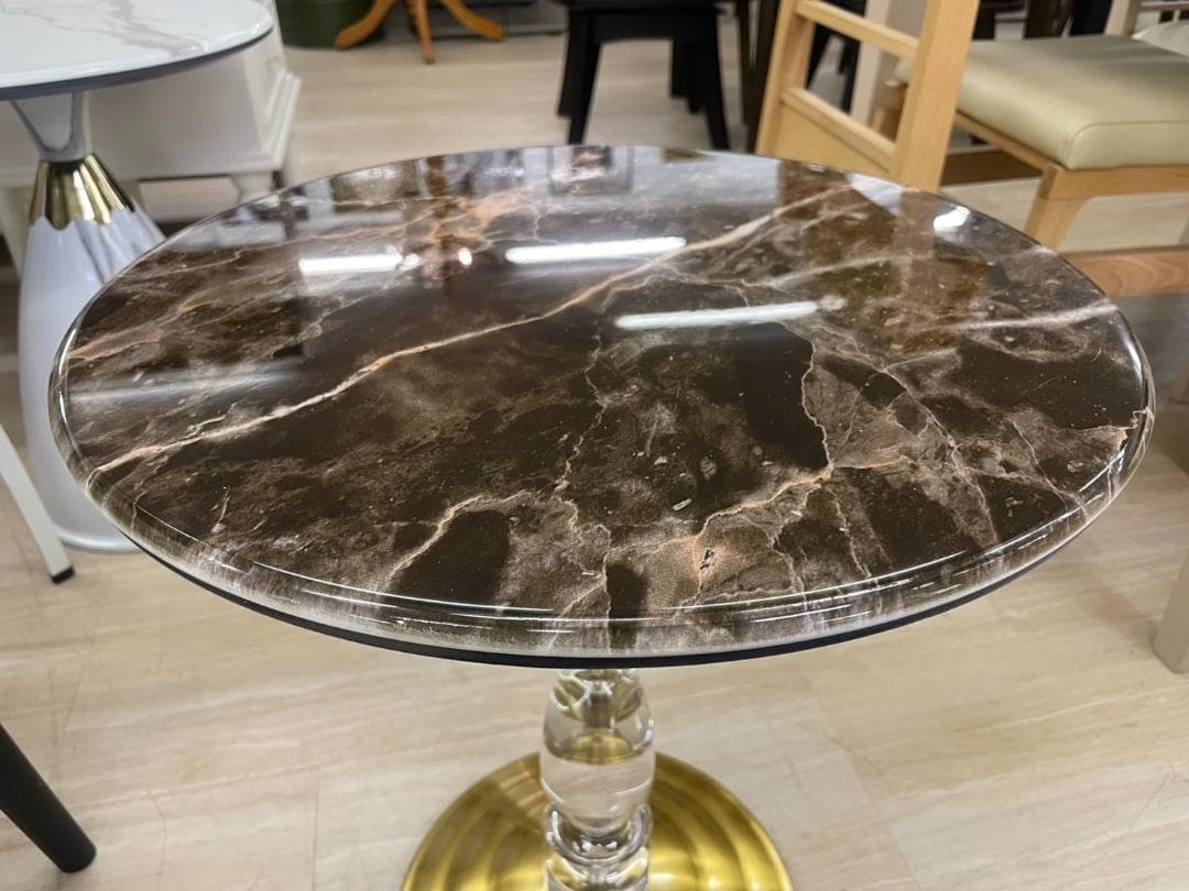 大理石風　サイドテーブル　テーブル　丸　円　テーブル　ブラウン　台　石目　大理石