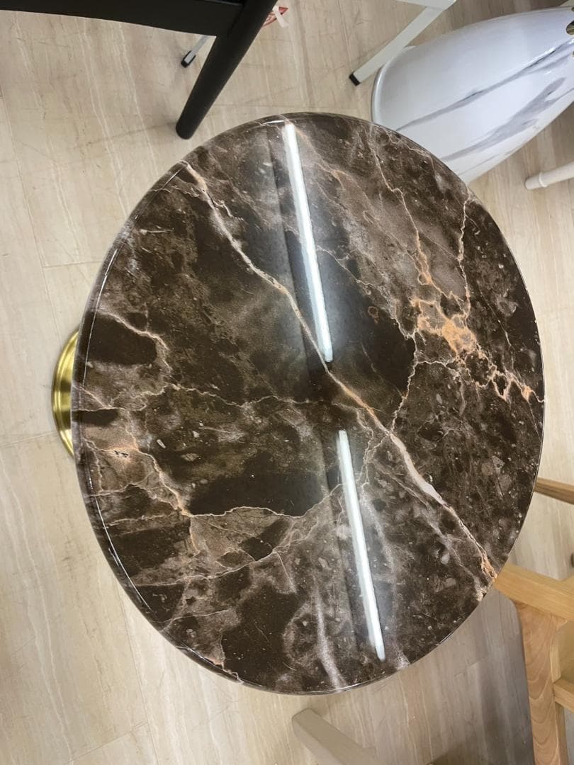 大理石風　サイドテーブル　テーブル　丸　円　テーブル　ブラウン　台　石目　大理石