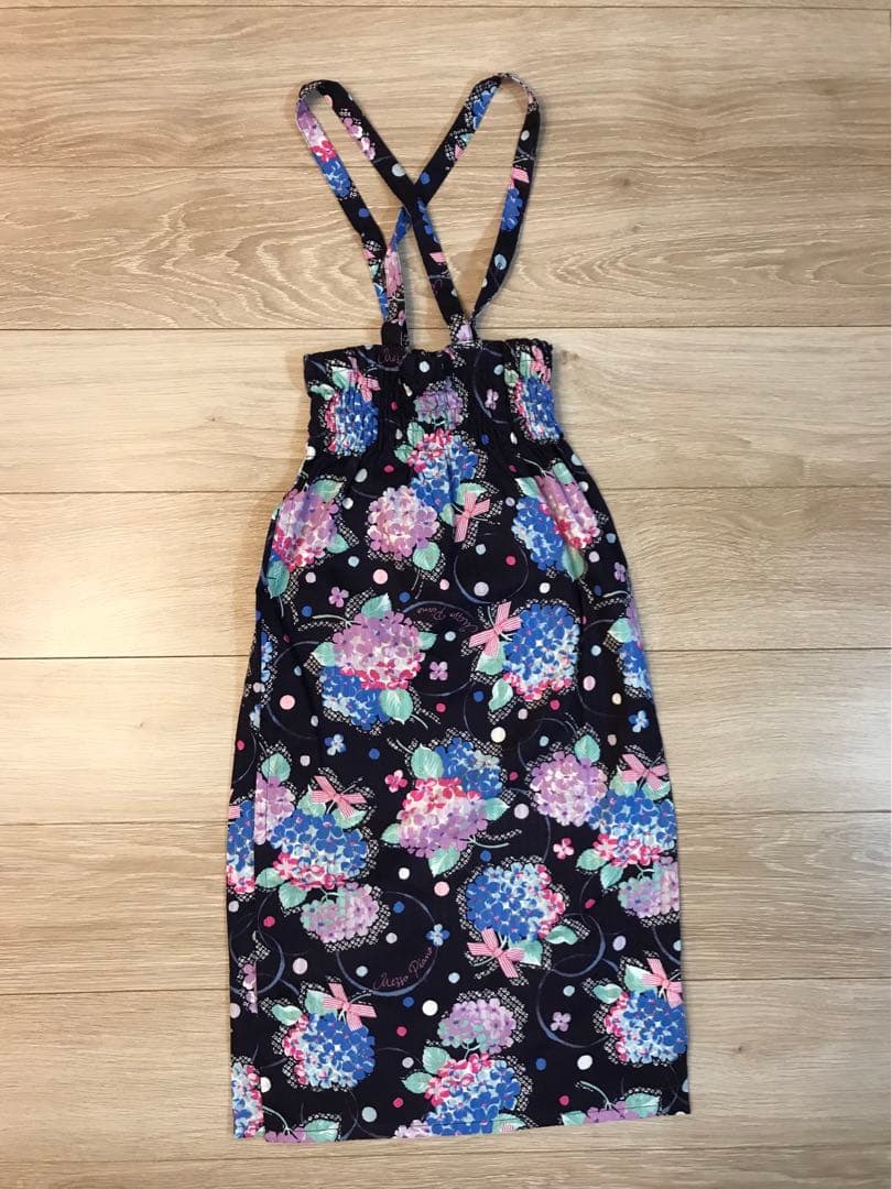 メゾピアノmezzopiano浴衣2way 紫陽花リボン　ネイビー　ラメ　140