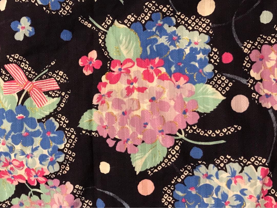 メゾピアノmezzopiano浴衣2way 紫陽花リボン　ネイビー　ラメ　140