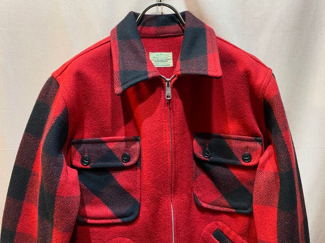 ジョンブル　ブラックレッド　バッファローチェック ウールジャケット　ダブルジップ