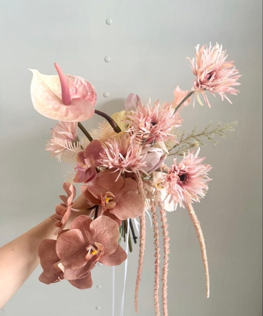 アーティシャルフラワー ブーケ ブートニア 造花ブーケ　ピンク　テラコッタ