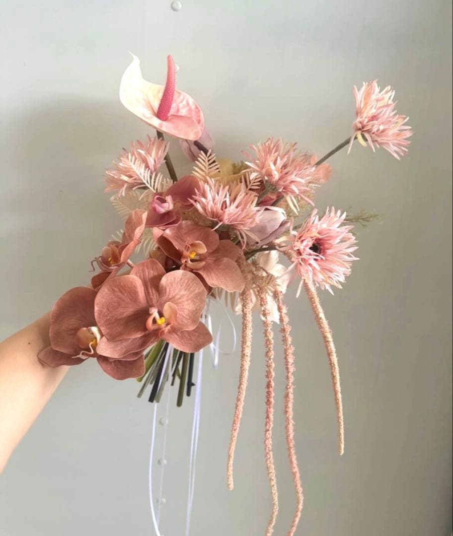 アーティシャルフラワー ブーケ ブートニア 造花ブーケ　ピンク　テラコッタ