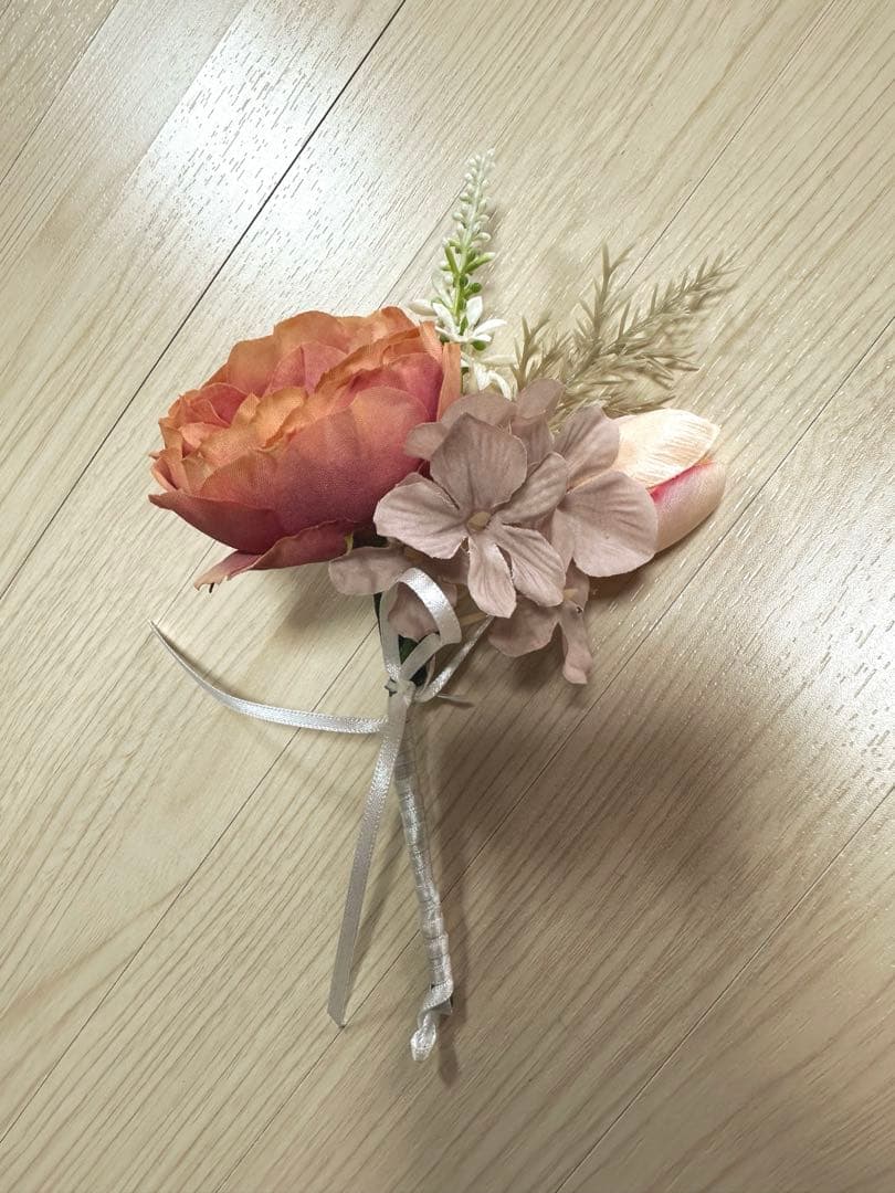 アーティシャルフラワー ブーケ ブートニア 造花ブーケ　ピンク　テラコッタ