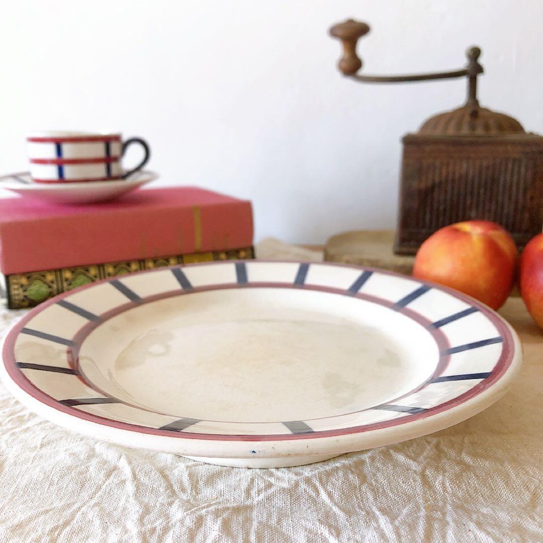 HBCMベアン バスク柄 コンポート皿 ケーキスタンドフランスアンティーク食器