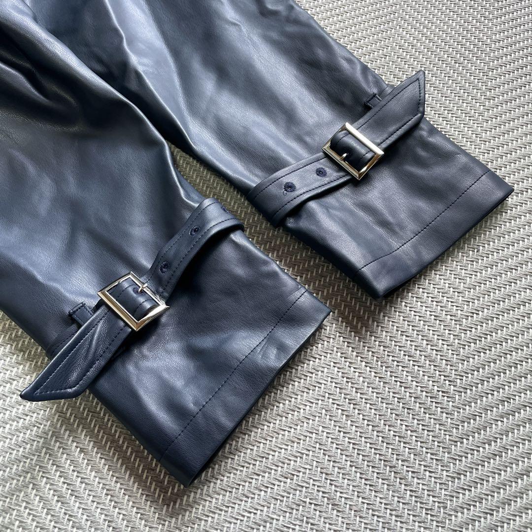 極美品　HARE　フェイクレザーイソザイトレンチコート　レース　ネイビー　ベルト