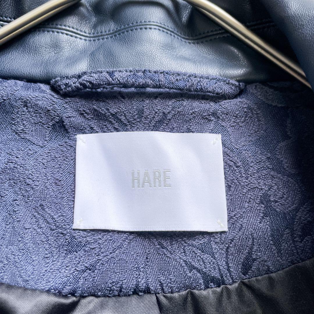 極美品　HARE　フェイクレザーイソザイトレンチコート　レース　ネイビー　ベルト