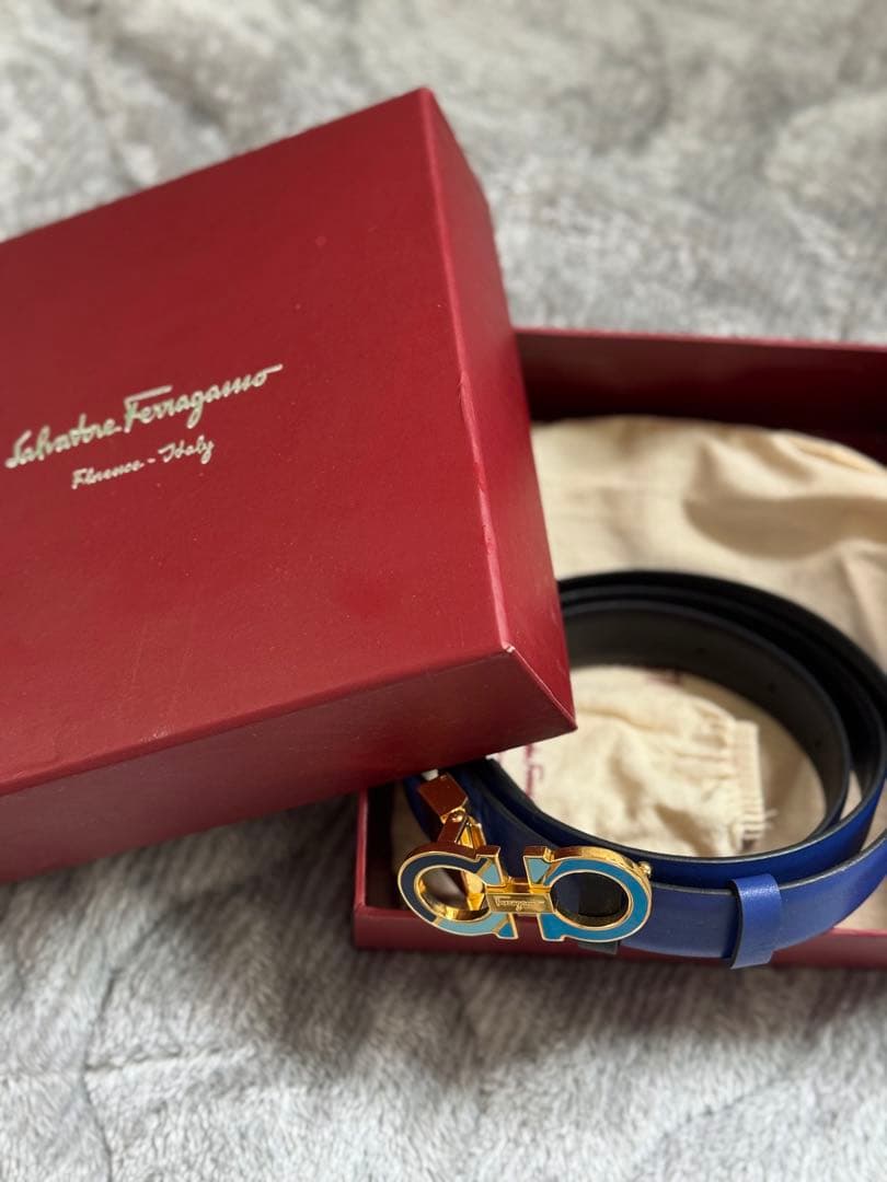 Salvatore Ferragamo 青　レザーベルト フェラガモ