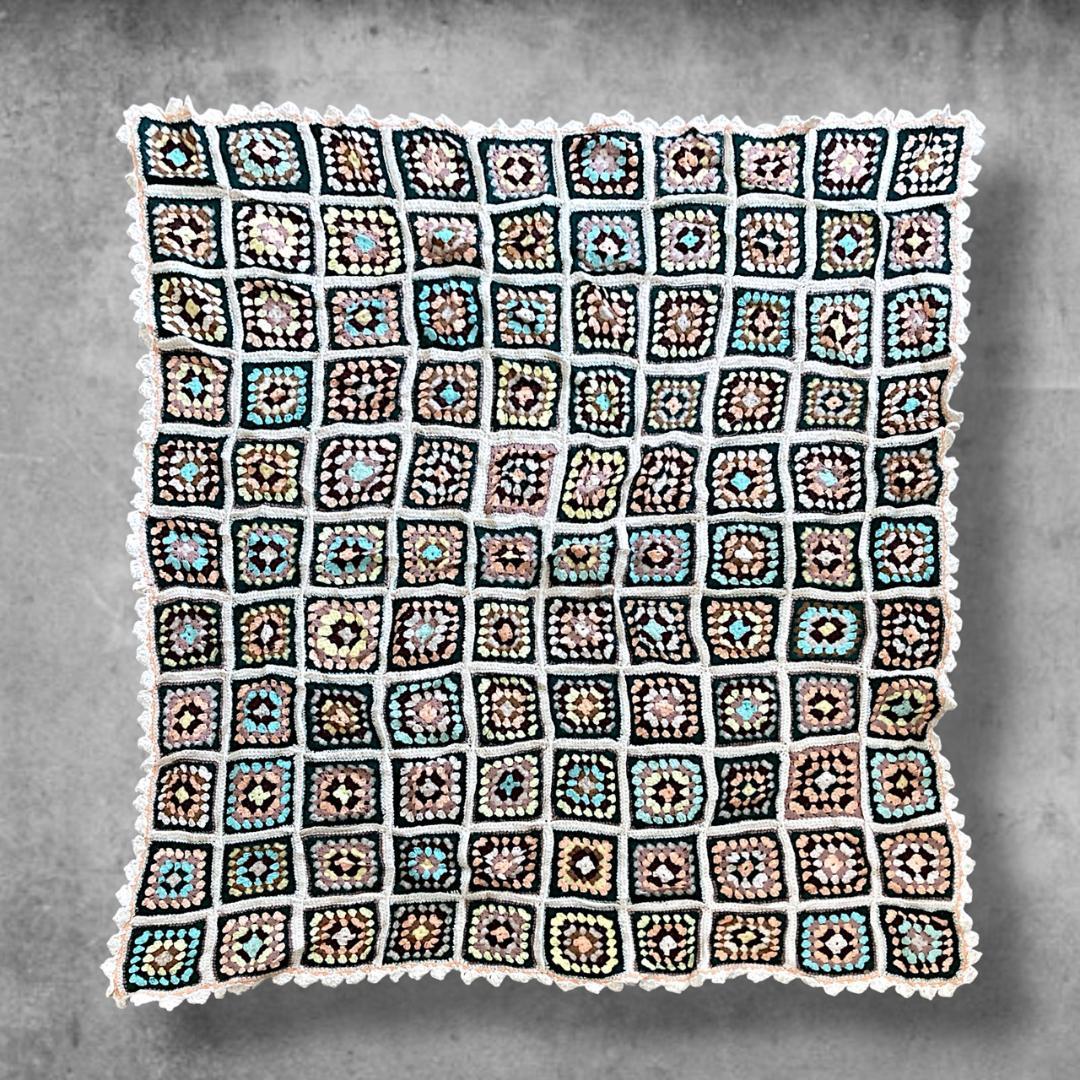 BQJR クロシェ ニット ラグ ビンテージ カラフル グラニースクエア I