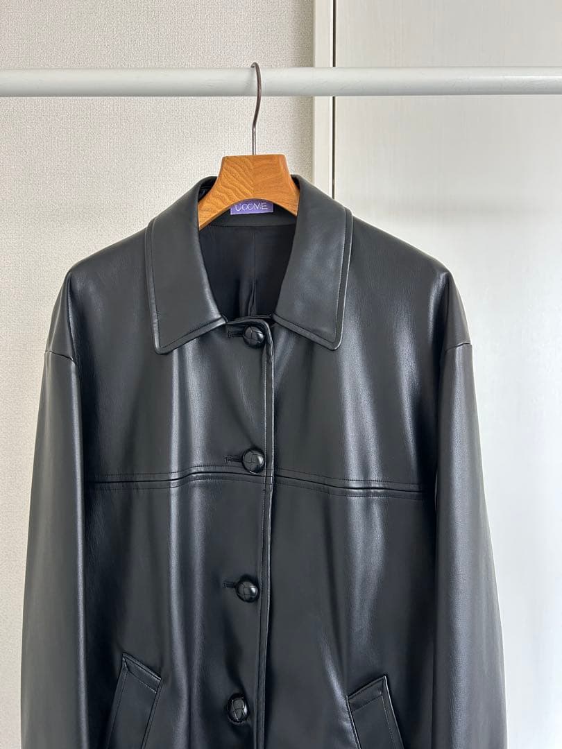 COOME LEATHER JACKET / ブラックレザーコート ボタン付き