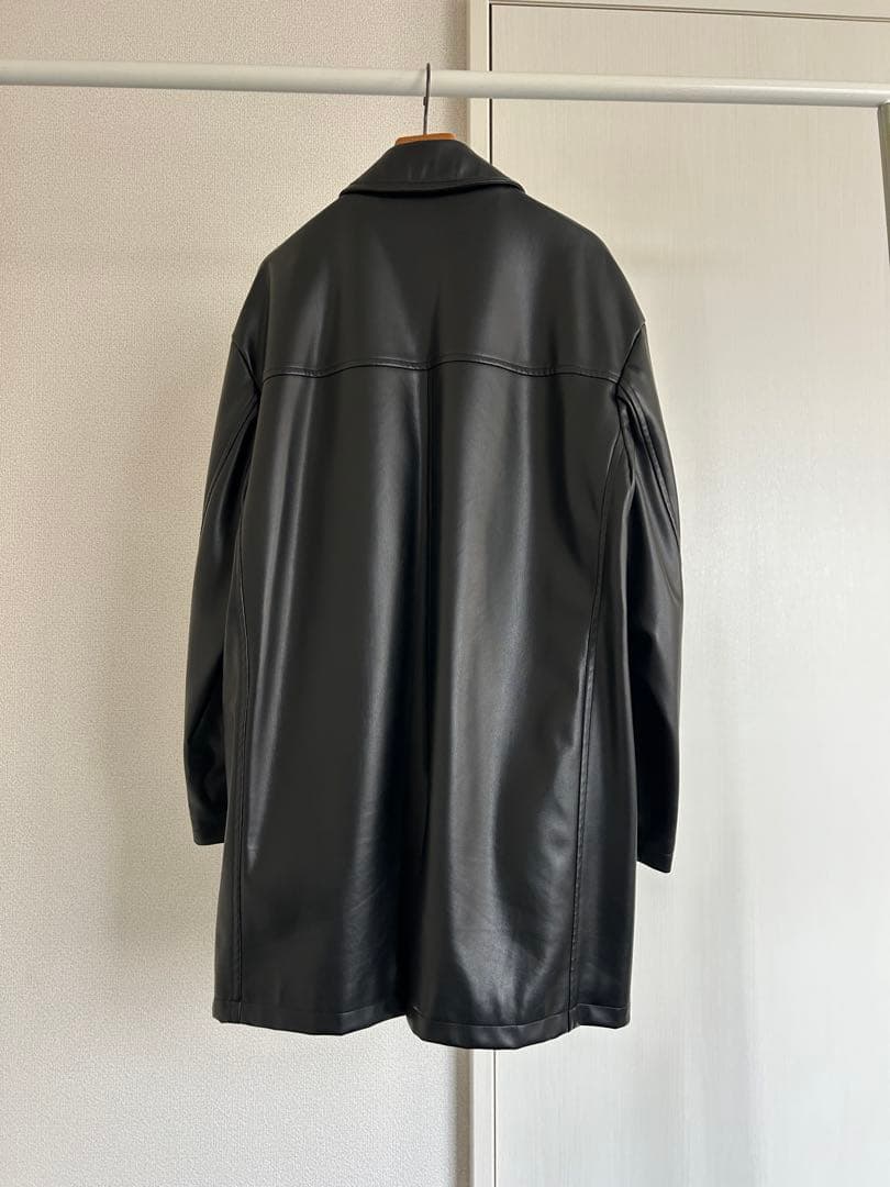 COOME LEATHER JACKET / ブラックレザーコート ボタン付き